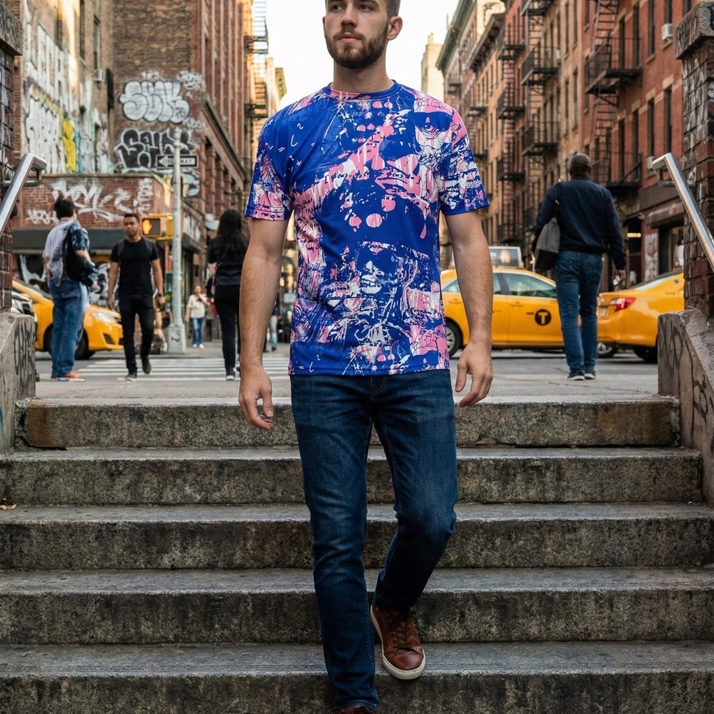 Big Blue Face Print Crew